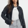 Trendyol Anthracite Oversize Pattern Washed Cotton Quilted Puffer Jacket