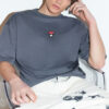 Trendyol Anthracite Oversize/Wide Cut Mushroom Embroidered 100% Cotton T-Shirt