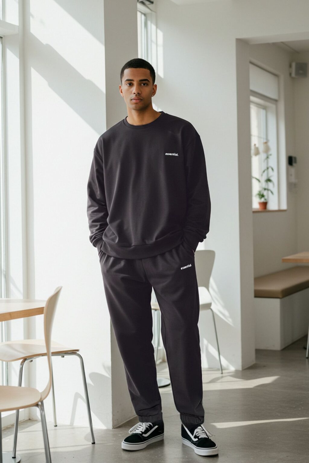 Trendyol Anthracite Oversize/Wide Cut Text Printed Warm Sweatshirt Tracksuit