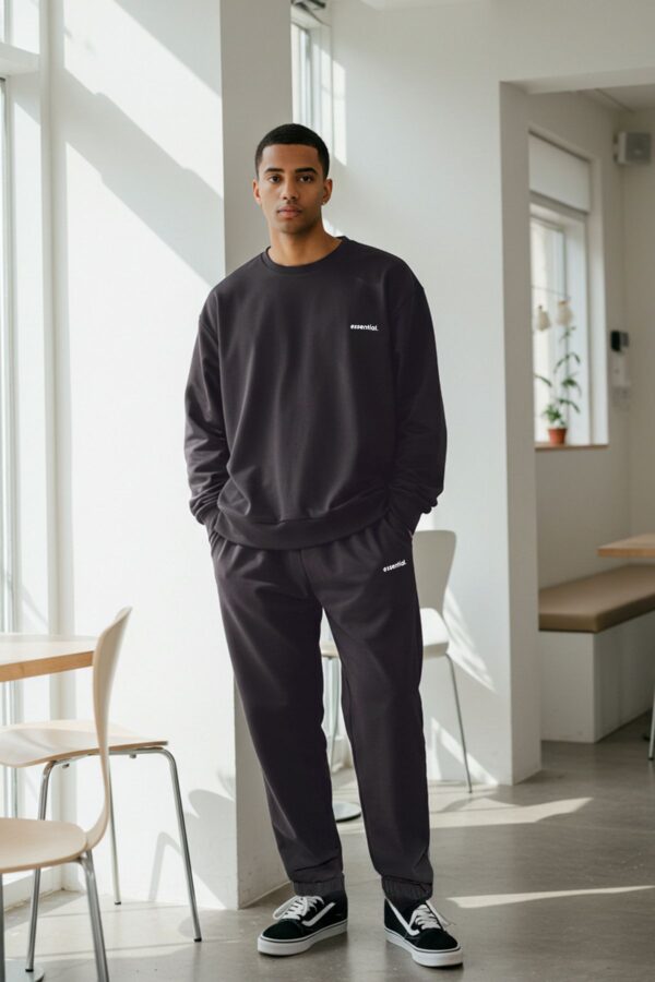Trendyol Anthracite Oversize/Wide Cut Text Printed Warm Sweatshirt Tracksuit