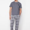 Trendyol Anthracite Regular Fit Plaid Knitted Pajama Set