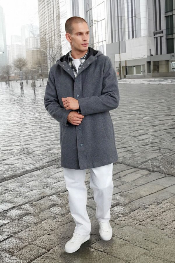 Trendyol Anthracite Regular Fit Winter Wool Blend Hooded Cashmere Winter Coat