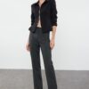 Trendyol Anthracite Ribbed Detailed Straight Cut Woven Fabric Trousers