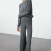 Trendyol Anthracite Ribbed Knitted Sweater Bottom-Top Set