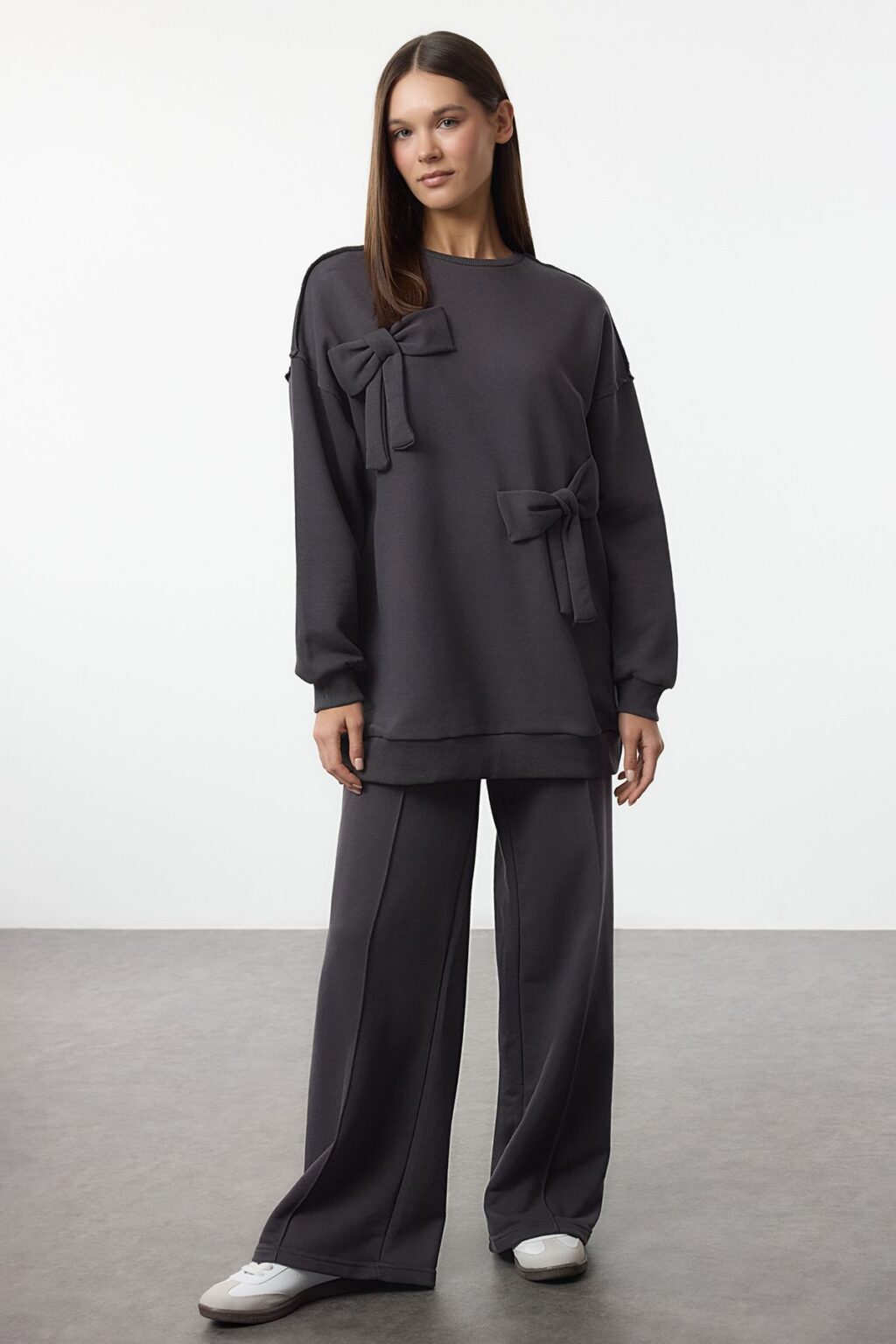 Trendyol Anthracite Ribbon Detailed Oversize Tracksuit