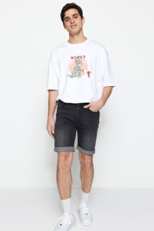 Trendyol Anthracite Skinny Fit Destroyed Denim Jeans Shorts
