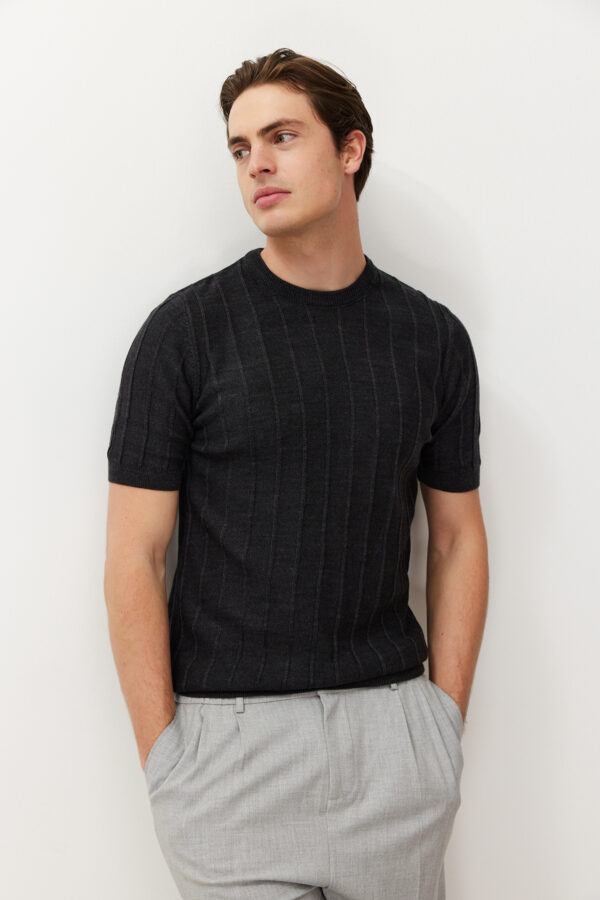 Trendyol Anthracite Slim-Narrow Fit Cotton Crew Neck Basic Knitwear T-shirt