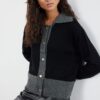 Trendyol Anthracite Soft Textured Color Blocked Knitwear Cardigan