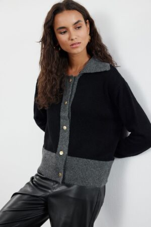 Trendyol Anthracite Soft Textured Color Blocked Knitwear Cardigan Trendyol Anthracite Soft Textured Color Blocked Knitwear Cardigan