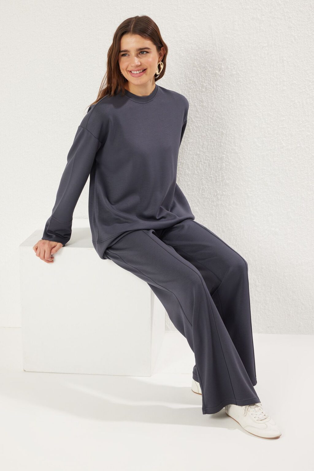 Trendyol Anthracite Soft Textured Plain Tracksuit