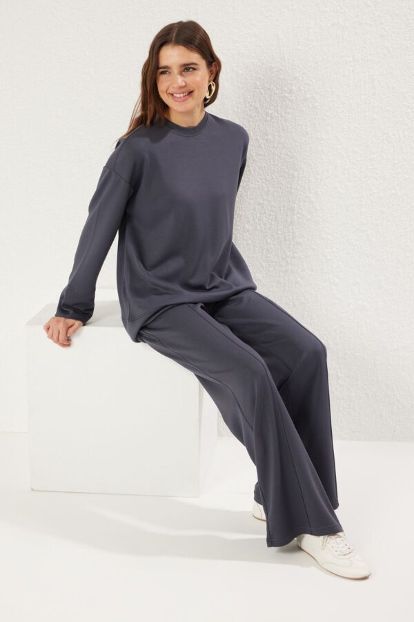 Trendyol Anthracite Soft Textured Plain Tracksuit