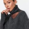 Trendyol Anthracite Soft Textured Tulle Detailed Knitwear Sweater