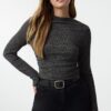 Trendyol Anthracite Stand Collar Gathered/Drape Detailed Regular/Normal Pattern Knitted Blouse