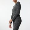 Trendyol Anthracite Straight Ruffle/Drape Detailed Boat Neck Bodycone/Fitting Mini Knitted Dress