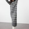 Trendyol Anthracite Striped Slit Detailed Knitwear Dress