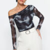 Trendyol Anthracite Tulle Fitted/Fits on the Body Lined Asymmetrical Collar Blouse