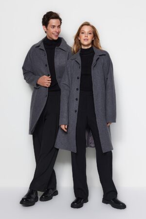 Trendyol Anthracite Unisex Regular Fit bélyegzett kabát