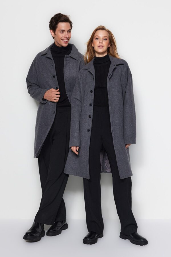 Trendyol Anthracite Unisex Regular Fit bélyegzett kabát