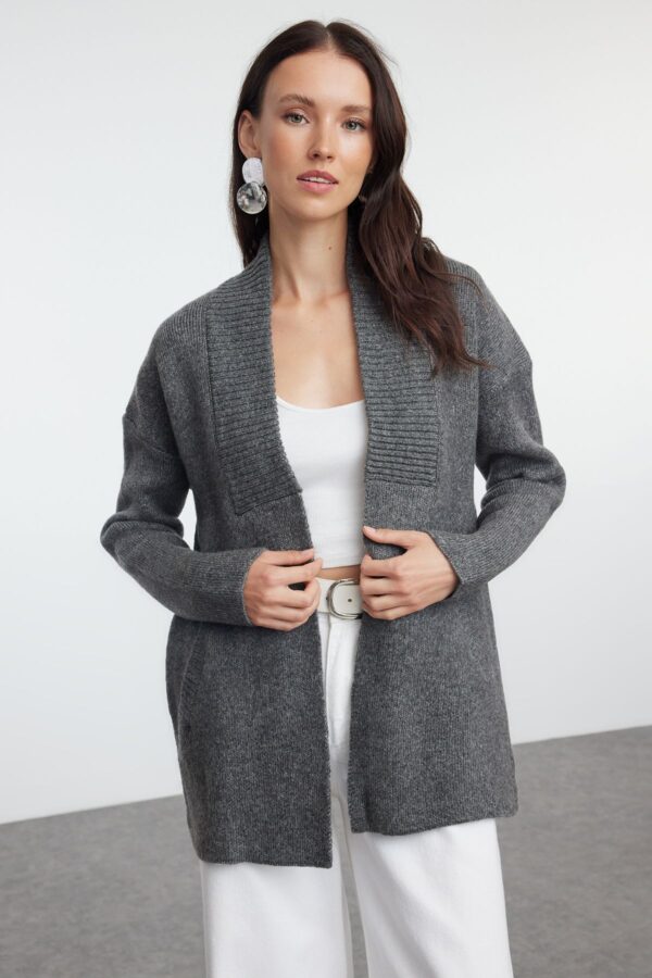 Trendyol Anthracite Wide Fit Soft Textured Knitwear Cardigan
