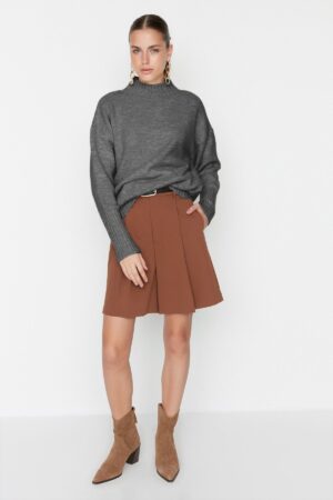 Trendyol Anthracite Wide Pattern Soft Texture Basic Knitwear Sweater