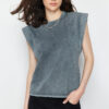 Trendyol Anthracite*001 Pale Effect 100% Cotton Wadding Look Basic Crew Neck Knitted T-Shirt