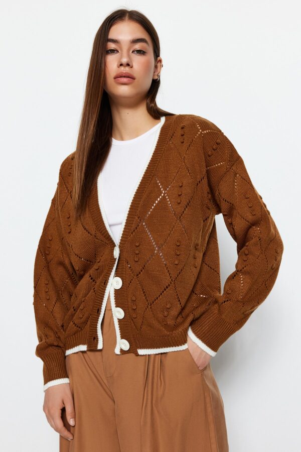 Trendyol Barna Áttört/Perforált kötöttáru Cardigan
