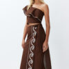 Trendyol Beach Wear Brown Woven Flounce One Shoulder 100% Cotton Blouse Skirt Set