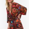 Trendyol Beach Wear Tropical Patterned Woven 100% Cotton Shirt Shorts Set