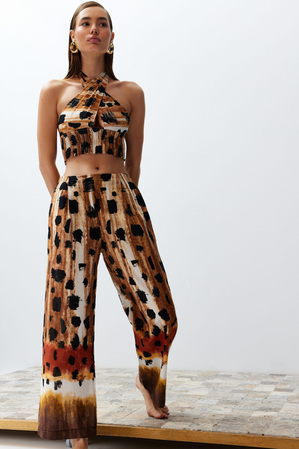 Trendyol Beachwear Leopard Patterned Woven 100% Cotton Blouse Trouser Set