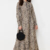 Trendyol Beige Animal Patterned Viscose Woven Dress