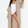 Trendyol Beige Belted Maxi Woven Linen Look Beach Kimono&Caftan