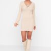 Trendyol Beige Bodycon puha mini kötött ruha