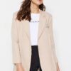 Trendyol Beige Buttoned Blazer Woven Lined Jacket