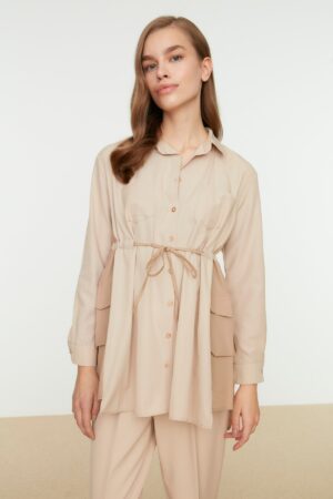 Trendyol Beige Color Block Fastening and Pocket Detail Woven Shirt