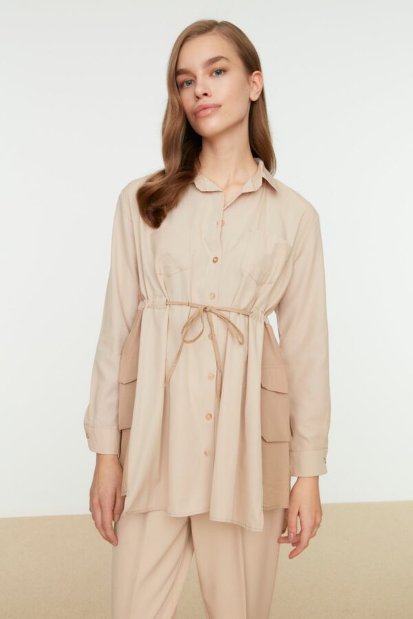 Trendyol Beige Color Block Fastening and Pocket Detail Woven Shirt