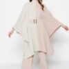 Trendyol Beige Color Block Waist Belted Tunic-Pants Woven Suit