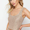 Trendyol Beige Crop Shiny Sequin Embroidered Top Knitwear Blouse