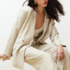 Trendyol Beige Double Breasted Closure Cotton Linen Woven Blazer Jacket