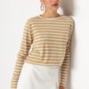 Trendyol Beige-Ecru Striped Regular/Normal Pattern Basic Crew Neck Knitted T-Shirt