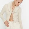 Trendyol Beige Faux Für Collar Tie Detail Knitted Cardigan