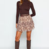Trendyol Beige Floral Lined Flounce Chiffon Mini Woven Skirt