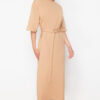 Trendyol Beige Half Sleeve Belted Knitted Dress