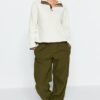 Trendyol Beige High Neck Snap Fastener Regular/Regular Fit With Pocket Color Block Fleece Knitted Sweatshirt