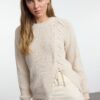 Trendyol Beige Lace and Slit Detailed Crew Neck Knitwear Sweater