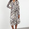 Trendyol Beige Leopard Patterned Wrap Midi Tie Detailed Woven Dress
