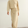 Trendyol Beige Limited Edition High Quality Faux Leather Slit Detailed Midi Woven Skirt
