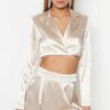 Trendyol Beige Lined Woven Piping Satin Jacket