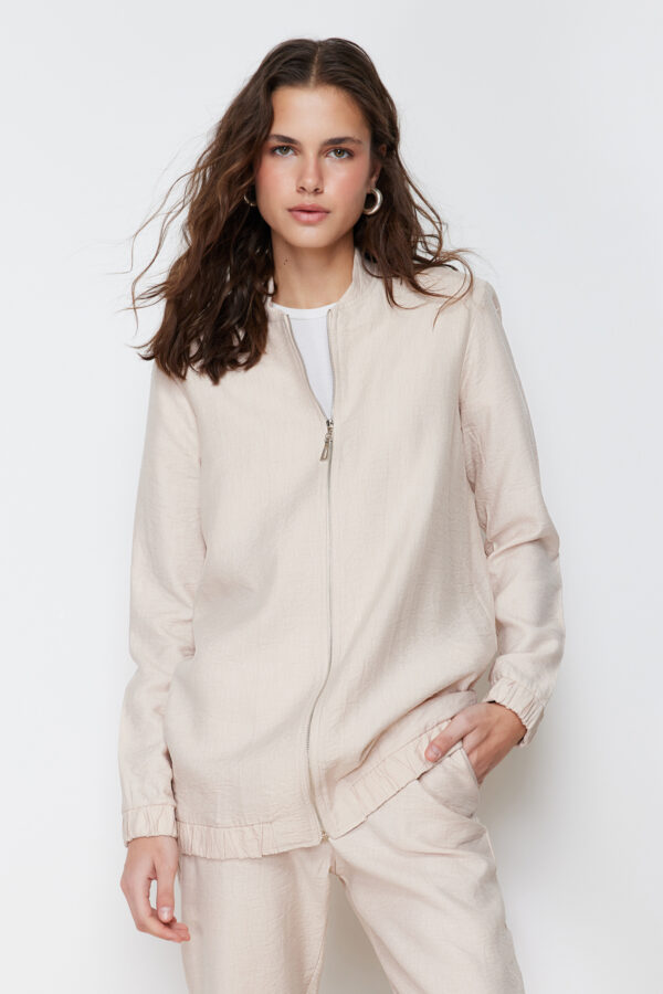 Trendyol Beige Linen Look Tunic-Pants Woven Bottom Top Set