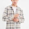 Trendyol Beige Men's Regular Fit Winter Lumberjack Checkered Shirt