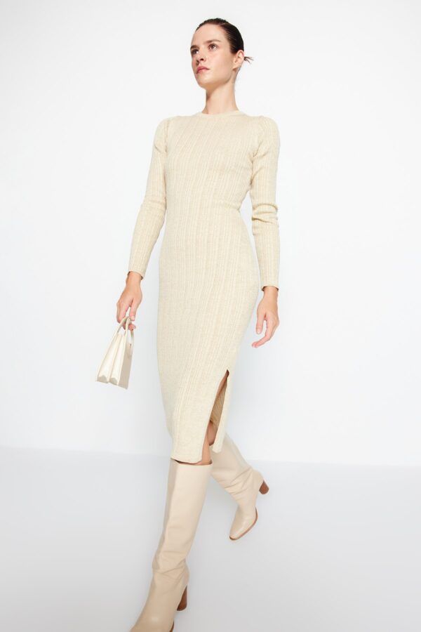 Trendyol Beige Midi Glittery Knitwear Dress